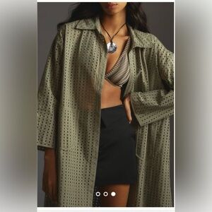 Anthropologie Collared Eyelet Duster in the color moss